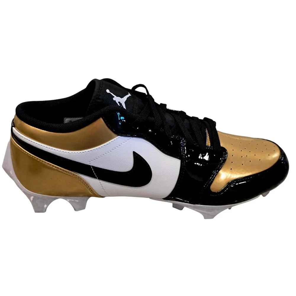 Nike Jordan 1 Low TD Football Cleat Metallic Gold Black White FJ6245-701 Size 15